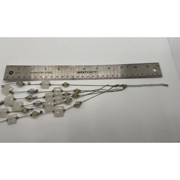 Multi-Layered White & Silver Bead Necklace With Lobster Clasp Multi Strand - Picture 4 of 4